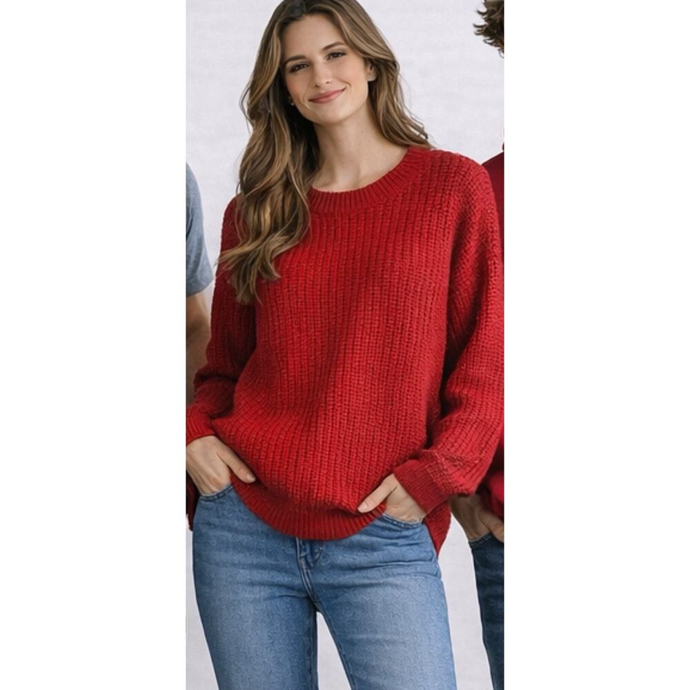 Athleta Chunky Knit Sweater Womens Large Red Cozy Pullover Casual